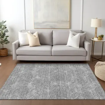 3' X 5' Gray And Ivory Geometric Washable Indoor Outdoor Area Rug