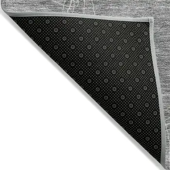 8' Gray And Ivory Round Geometric Washable Indoor Outdoor Area Rug