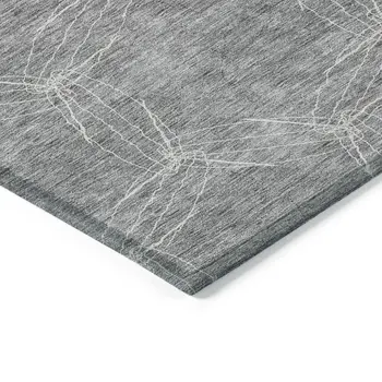 8' Gray And Ivory Round Geometric Washable Indoor Outdoor Area Rug