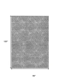 8' X 10' Gray And Ivory Geometric Washable Indoor Outdoor Area Rug