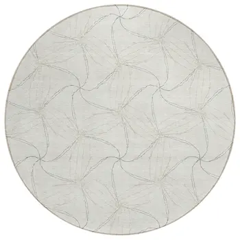 8' Ivory And Taupe Round Geometric Washable Indoor Outdoor Area Rug