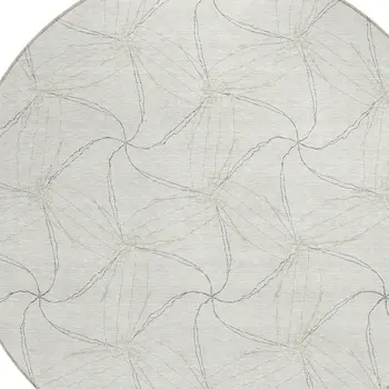 8' Ivory And Taupe Round Geometric Washable Indoor Outdoor Area Rug