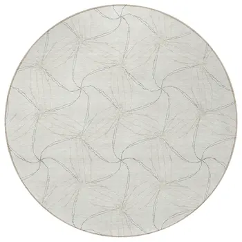8' Ivory And Taupe Round Geometric Washable Indoor Outdoor Area Rug