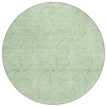 8' Mint Green And Ivory Round Geometric Washable Indoor Outdoor Area Rug