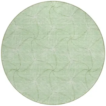8' Mint Green And Ivory Round Geometric Washable Indoor Outdoor Area Rug