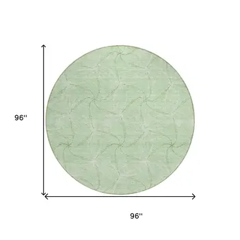 8' Mint Green And Ivory Round Geometric Washable Indoor Outdoor Area Rug