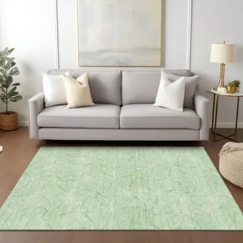 9' X 12' Mint Green And Ivory Geometric Washable Indoor Outdoor Area Rug