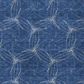 3' X 5' Navy Blue And Ivory Geometric Washable Indoor Outdoor Area Rug