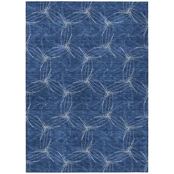 5' X 8' Navy Blue And Ivory Geometric Washable Indoor Outdoor Area Rug