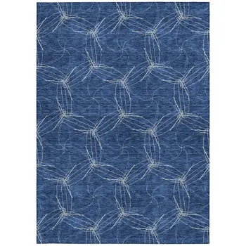 10' X 14' Navy Blue And Ivory Geometric Washable Indoor Outdoor Area Rug