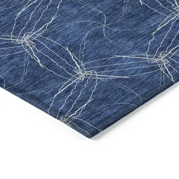 10' X 14' Navy Blue And Ivory Geometric Washable Indoor Outdoor Area Rug