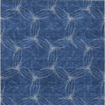 10' X 14' Navy Blue And Ivory Geometric Washable Indoor Outdoor Area Rug