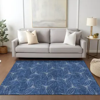 10' X 14' Navy Blue And Ivory Geometric Washable Indoor Outdoor Area Rug