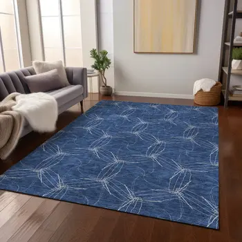 10' X 14' Navy Blue And Ivory Geometric Washable Indoor Outdoor Area Rug
