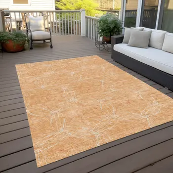 5' X 8' Peach And Ivory Geometric Washable Indoor Outdoor Area Rug