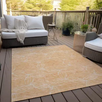 5' X 8' Peach And Ivory Geometric Washable Indoor Outdoor Area Rug