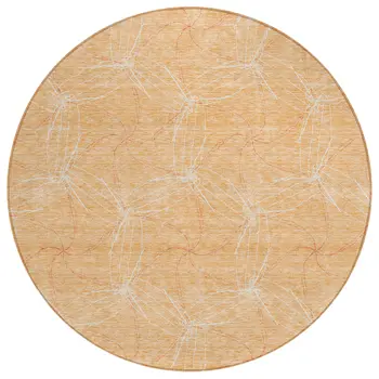 8' Peach And Ivory Round Geometric Washable Indoor Outdoor Area Rug
