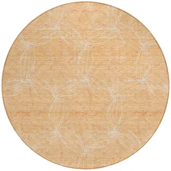 8' Peach And Ivory Round Geometric Washable Indoor Outdoor Area Rug