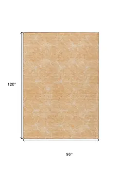 8' X 10' Peach And Ivory Geometric Washable Indoor Outdoor Area Rug