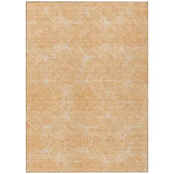 8' X 10' Peach And Ivory Geometric Washable Indoor Outdoor Area Rug