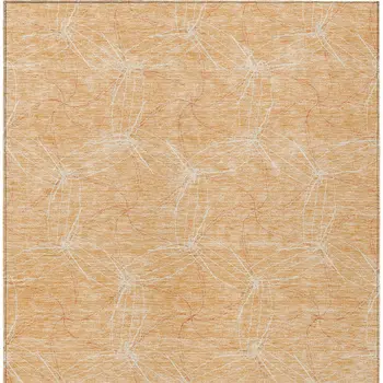 10' X 14' Peach And Ivory Geometric Washable Indoor Outdoor Area Rug