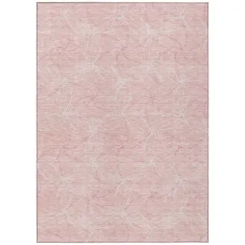 5' X 8' Pink And Ivory Geometric Washable Indoor Outdoor Area Rug