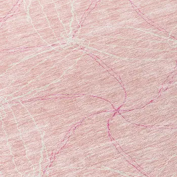 8' Pink And Ivory Round Geometric Washable Indoor Outdoor Area Rug