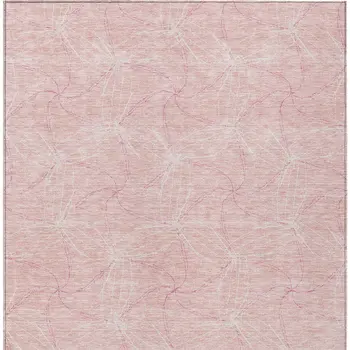 9' X 12' Pink And Ivory Geometric Washable Indoor Outdoor Area Rug