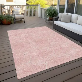 9' X 12' Pink And Ivory Geometric Washable Indoor Outdoor Area Rug