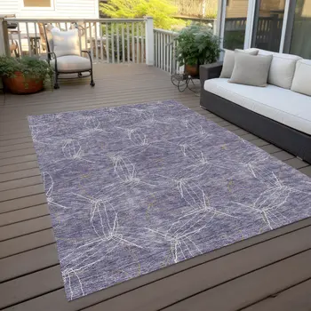 5' X 8' Purple And Ivory Geometric Washable Indoor Outdoor Area Rug