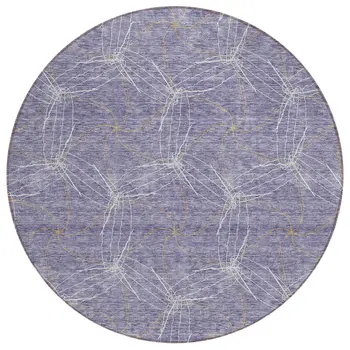 8' Purple And Ivory Round Geometric Washable Indoor Outdoor Area Rug