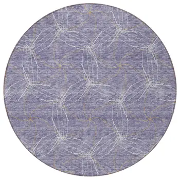 8' Purple And Ivory Round Geometric Washable Indoor Outdoor Area Rug