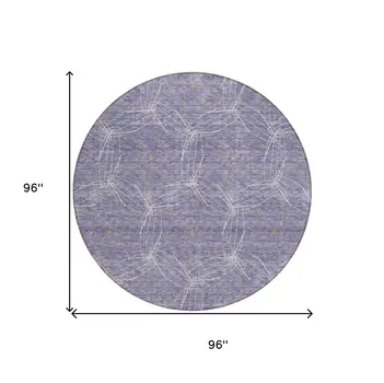 8' Purple And Ivory Round Geometric Washable Indoor Outdoor Area Rug