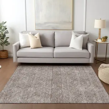 5' X 8' Taupe And Ivory Geometric Washable Indoor Outdoor Area Rug