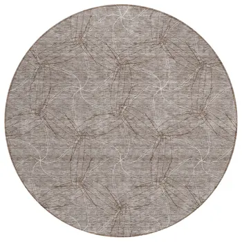 8' Taupe And Ivory Round Geometric Washable Indoor Outdoor Area Rug