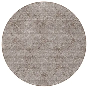 8' Taupe And Ivory Round Geometric Washable Indoor Outdoor Area Rug