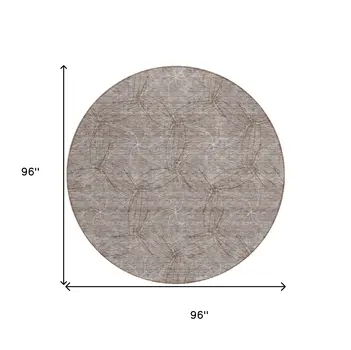 8' Taupe And Ivory Round Geometric Washable Indoor Outdoor Area Rug