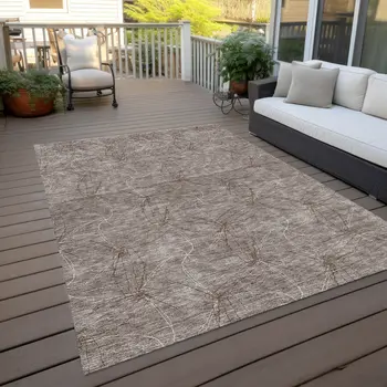 10' X 14' Taupe And Ivory Geometric Washable Indoor Outdoor Area Rug