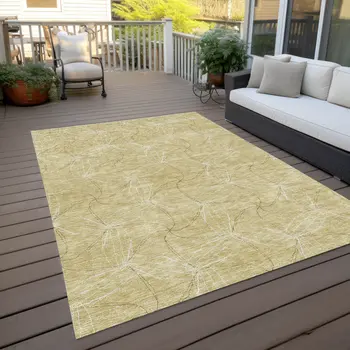 3' X 5' Wheat And Ivory Geometric Washable Indoor Outdoor Area Rug