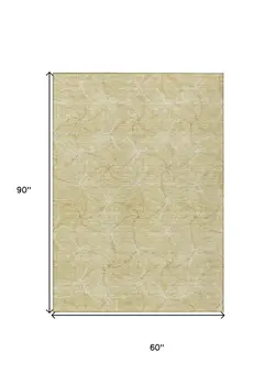 5' X 8' Wheat And Ivory Geometric Washable Indoor Outdoor Area Rug