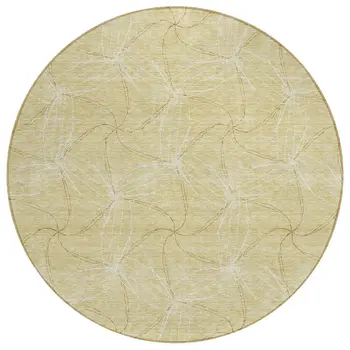 8' Wheat And Ivory Round Geometric Washable Indoor Outdoor Area Rug