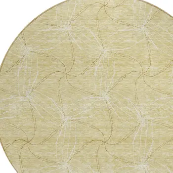 8' Wheat And Ivory Round Geometric Washable Indoor Outdoor Area Rug
