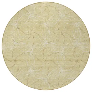 8' Wheat And Ivory Round Geometric Washable Indoor Outdoor Area Rug