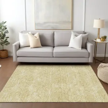 9' X 12' Wheat And Ivory Geometric Washable Indoor Outdoor Area Rug