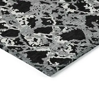 3' X 5' Black And Gray Abstract Washable Indoor Outdoor Area Rug