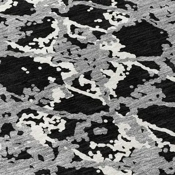 8' Black And Gray Round Abstract Washable Indoor Outdoor Area Rug