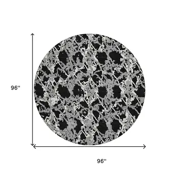8' Black And Gray Round Abstract Washable Indoor Outdoor Area Rug