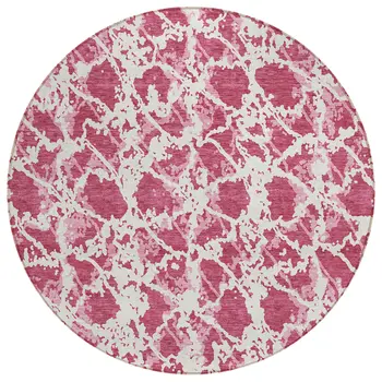 8' Blush And Ivory Round Abstract Washable Indoor Outdoor Area Rug