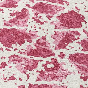 8' Blush And Ivory Round Abstract Washable Indoor Outdoor Area Rug