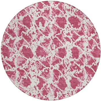 8' Blush And Ivory Round Abstract Washable Indoor Outdoor Area Rug
